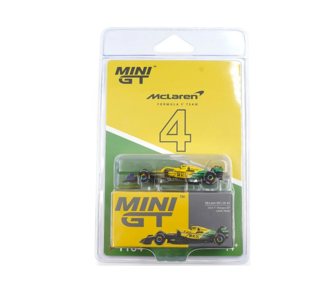 MINI GT 1164 BLISTER PACKAGING MCLAREN MCL38 #4 LANDO NORRIS 2024 F1 MONACO GP