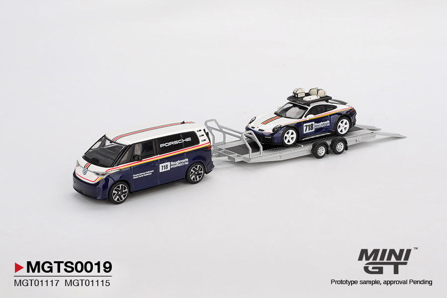 MINI GT S0019 PORSCHE 911 DAKAR 718 VOLKSWAGON ID BUZZ PORSCHE CENTRUM GELDERLAND ROUGHROADS SET