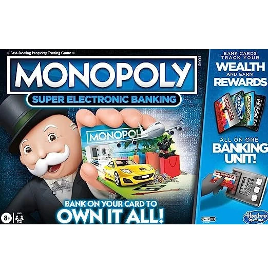 Monopoly Super Electronic Banking Board Game, Cashless Tap Technology.